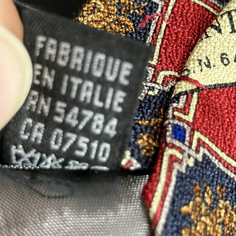 Valentino Cravatte Silk Necktie Red Blue Gold Geometric Medallion Made In Italy